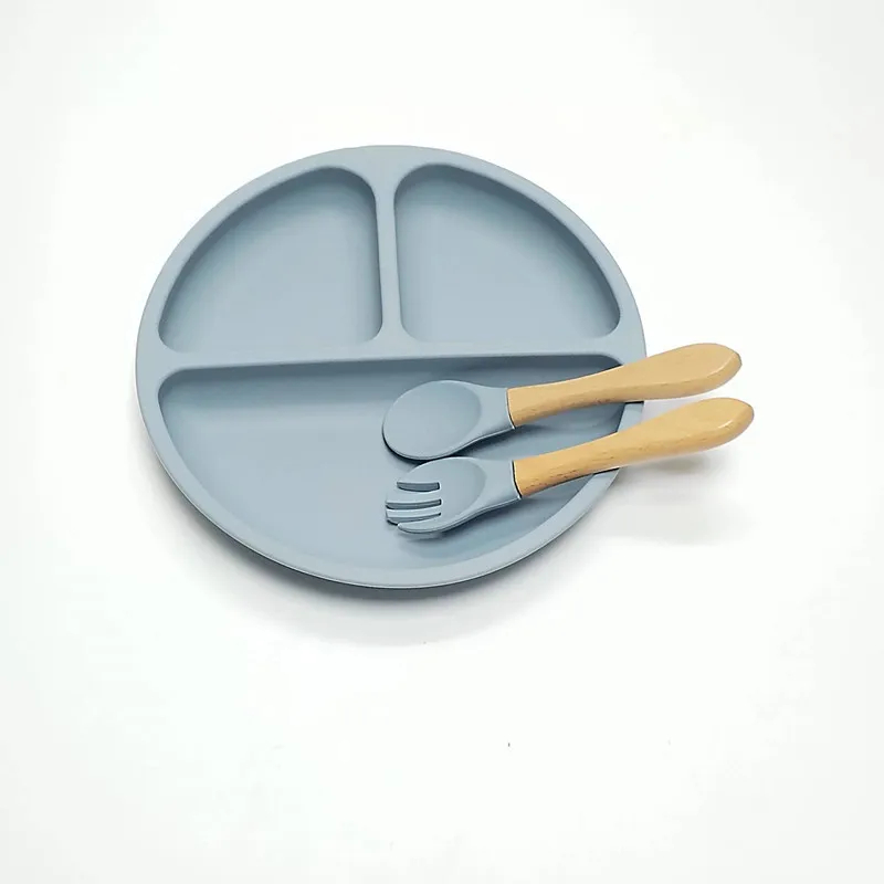 3pcs/Set Silicone Dinner Plate 3 Compartments Reinforced Suction Children's Silicone Bowl
